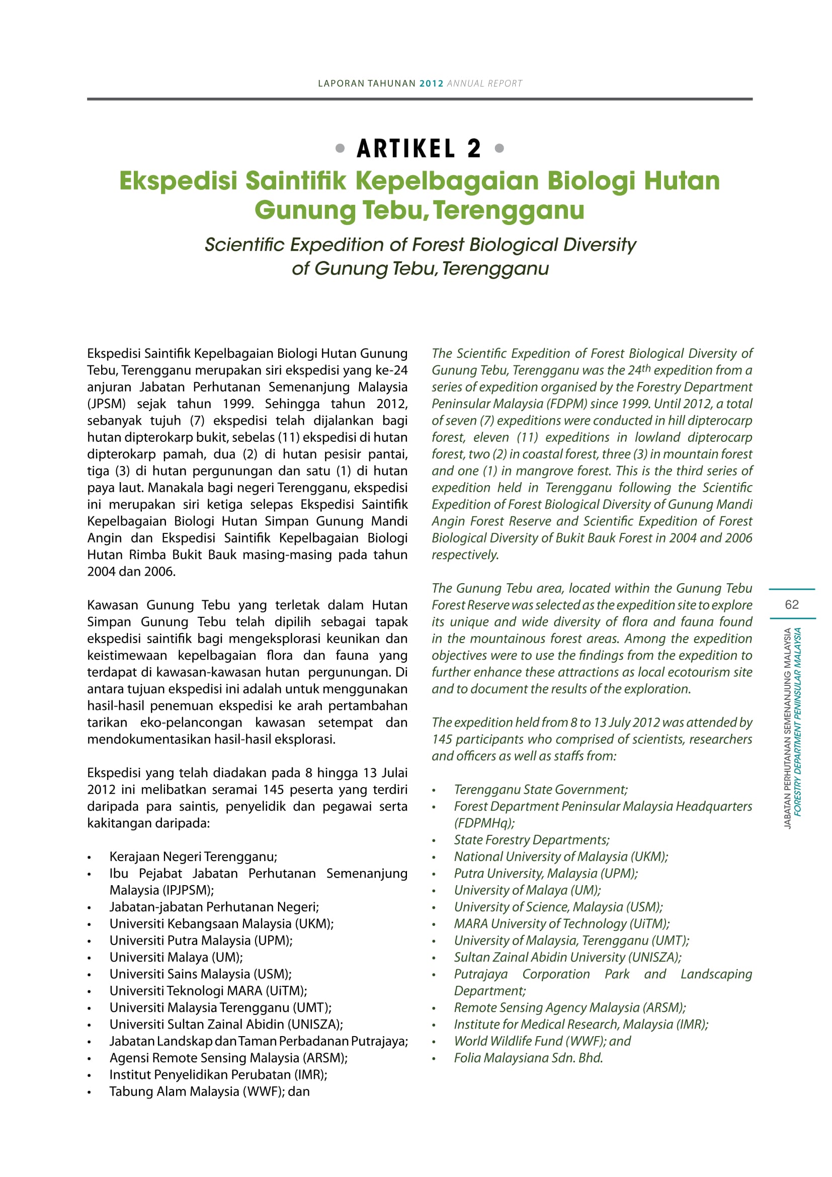 Forestry Department Peninsular Malaysia Laporan Tahunan 2012 Page 66